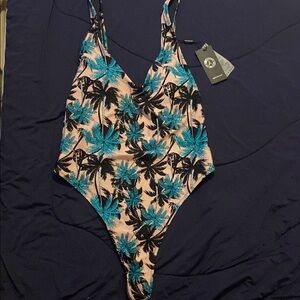Tropical Blue, Black, and Peach One Piece